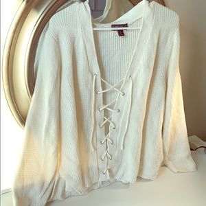 Plus Size Knit Lace up Sweater